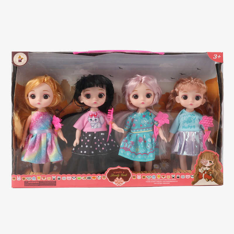 Набір ляльок A 02 E (72/2) 4 ляльки, висота 20 см, рухливі кінцівки та голова, знімний одяг та взуття, щітка для волосся,  в коробці