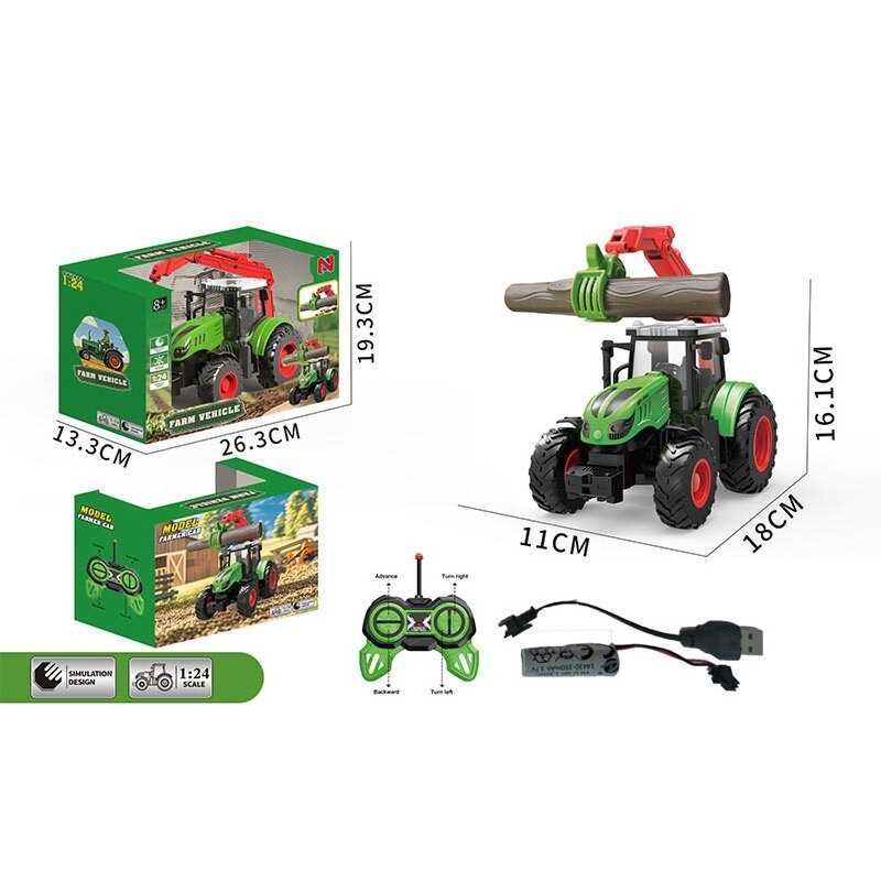 Трактор на радіокеруванні 99-87 A (36) довжина 18 см, масштаб 1:24, гумові шини, додаткове обладнання, акумулятор 3.7 V, пульт керування, в коробці