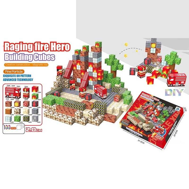 Магнітний конструктор FD 1688 A11 (36) “Пожежа”, 100 елементів, фігурки людей, ребро кубика 2 см, в коробці