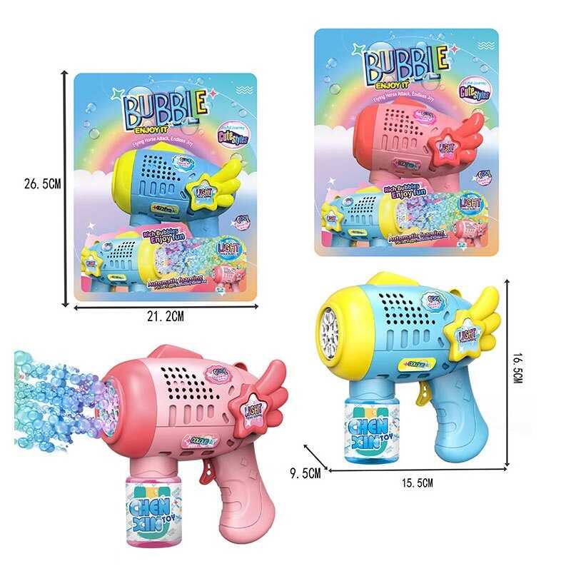 Пістолет з мильними бульбашками 815 A (48/2) 2 кольори, автоматичний принцип, пляшка мильного розчину, підсвічування, на батарейках, на листі