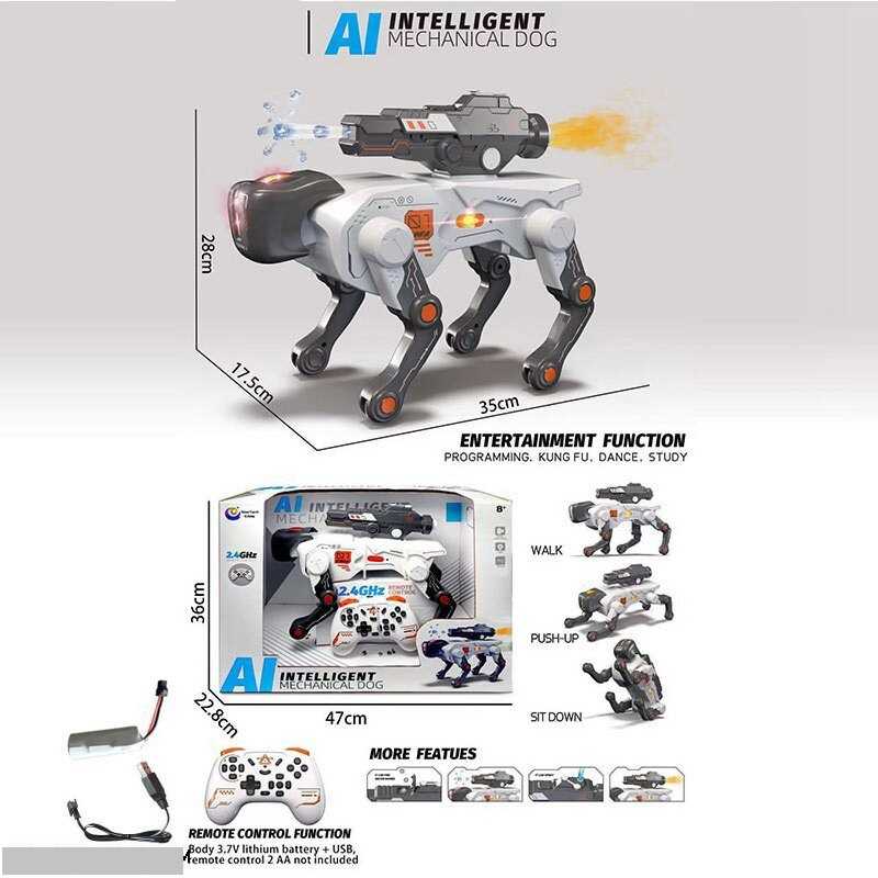 Пес на радіокеруванні 9514-01 (8) парогенерація, стріляє орбізами, підсвічування, мелодії, танцює, відтискається від підлоги, “плаває”, програмування, акумулятор 3.7 V, в коробці
