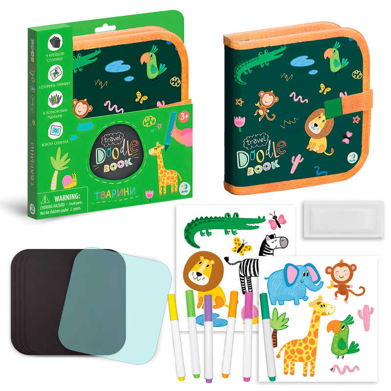 гр Дорожній набір для малювання "Тварини" 301047 (30) "DoDo", 6 маркерів”пиши-витирай”