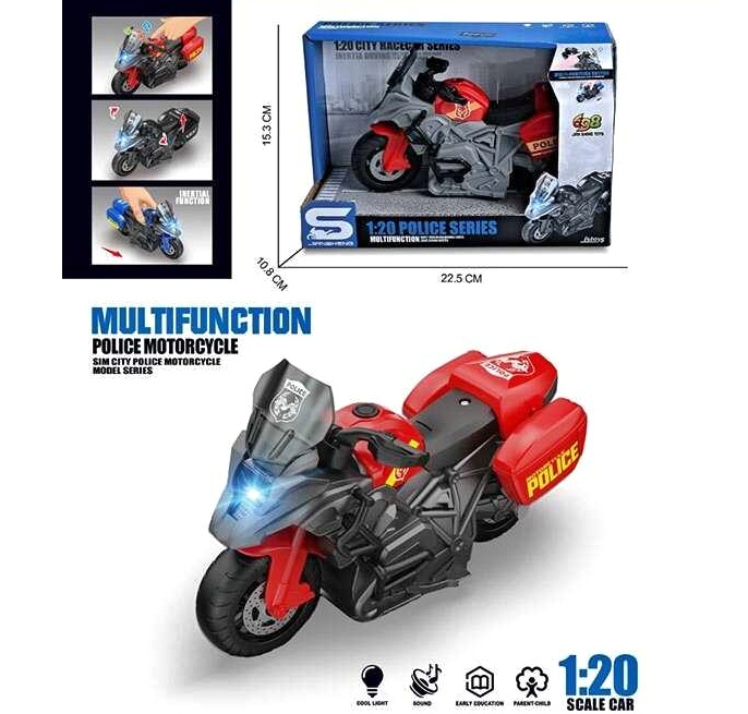 Мотоцикл JS 196 C , "Поліція", 2 види , світло, звук, інерція, кермо повертається, масштаб 1:20, в коробці