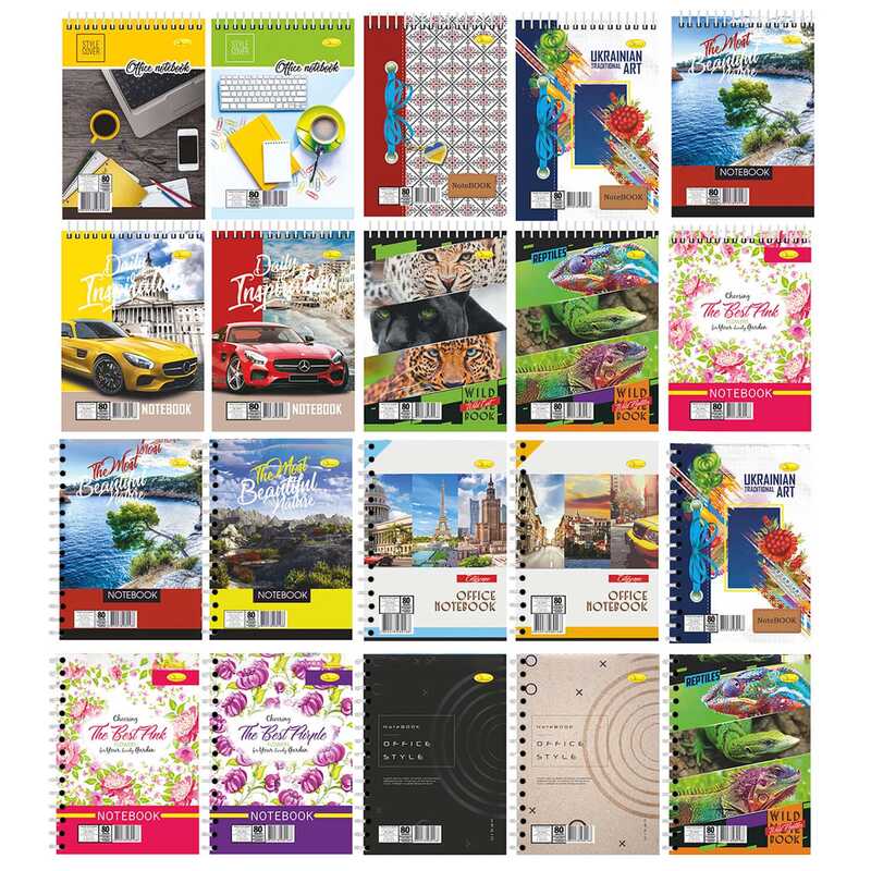 гр Блокнот Б-Л5-80 (10) А5, 80арк, лаковка, 2 види, пружина збоку та пружина зверху "Апельсин" ВИДАЄТЬСЯ МІКС ВИДІВ