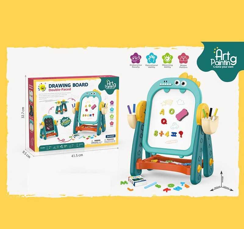 Мольберт 23188-36 B (20) магнітна дошка, дошка для малювання, крейда, маркери, англійська абетка, цифри, губка, в коробці