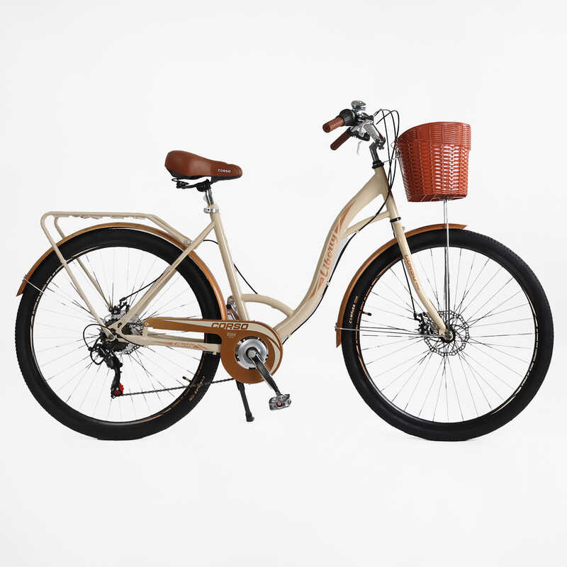 Велосипед міський Corso «Liberty» 28’’ дюймів LR-28406 (1) + КОШИK, сталева рама 20``, Shimano 7 швидкостей, корзина, багажник