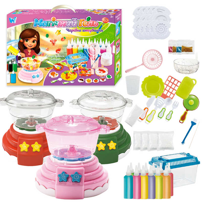 Набір для творчості "Магічний гель" 44804 (16) "WToys", аквагель, мультиварка, звук, підсвічування, форми, 12 гелів, кухонне приладдя, в коробці