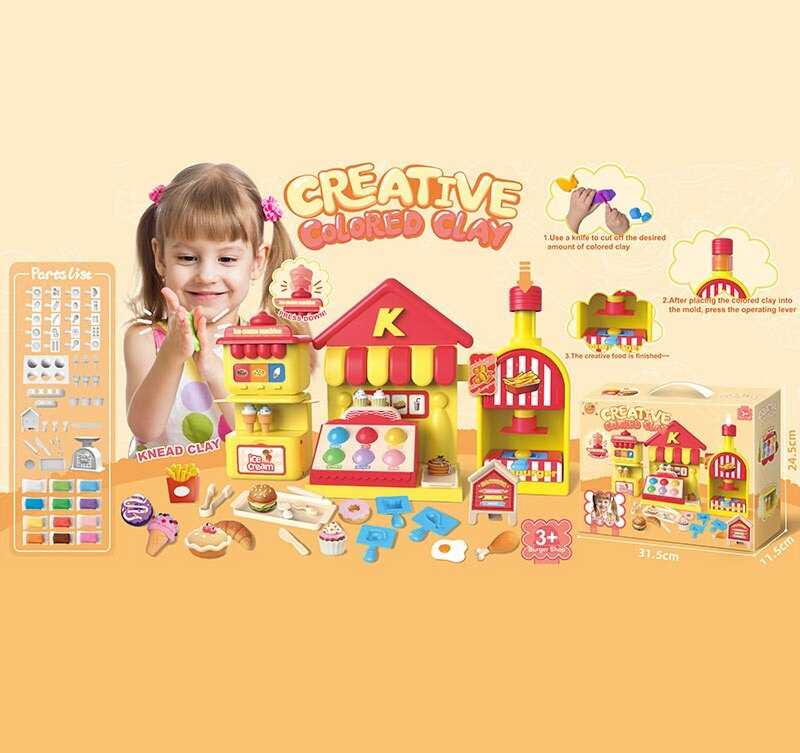 Тісто для ліплення 8902 (18) прес, 12 кольорів тіста, посуд, форми, наліпки, в коробці