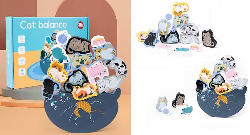 Балансир дерев'яний C 75594 (36) основа у вигляді кота, маленькі фігурки котиків