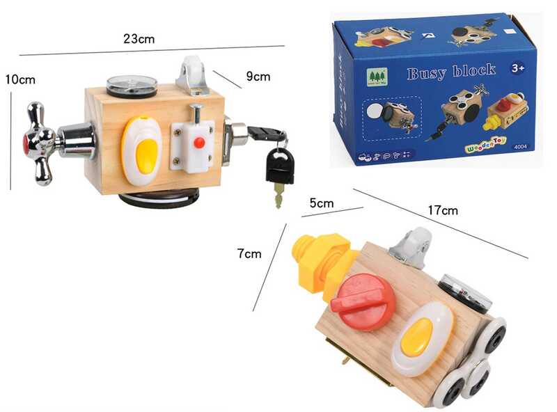 Бізіборд дерев'яний С 61672 (36) дерев’яний куб, 9 міні-ігор, в коробці