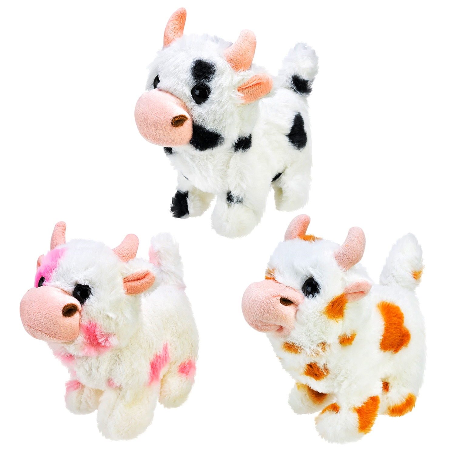 М`яка іграшка "Корова" 23907,  батар. , мукає, рухає головою , ходить, мікс видів