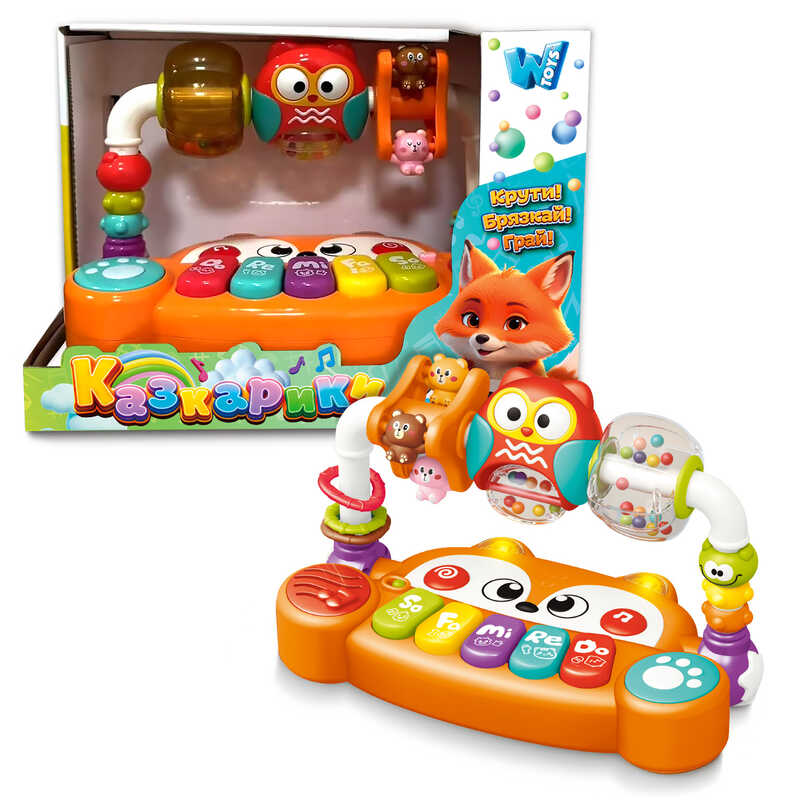 Музичний центр "Казкарики" 83339 (36) "WToys", ОЗВУЧУВАННЯ УКРАЇНСЬКОЮ МОВОЮ, підсвічування, пісні, казки, віршики, ноти, брязкальця, кільця, каруселі, перемикач режимів, кріплення-липучки, в коробці