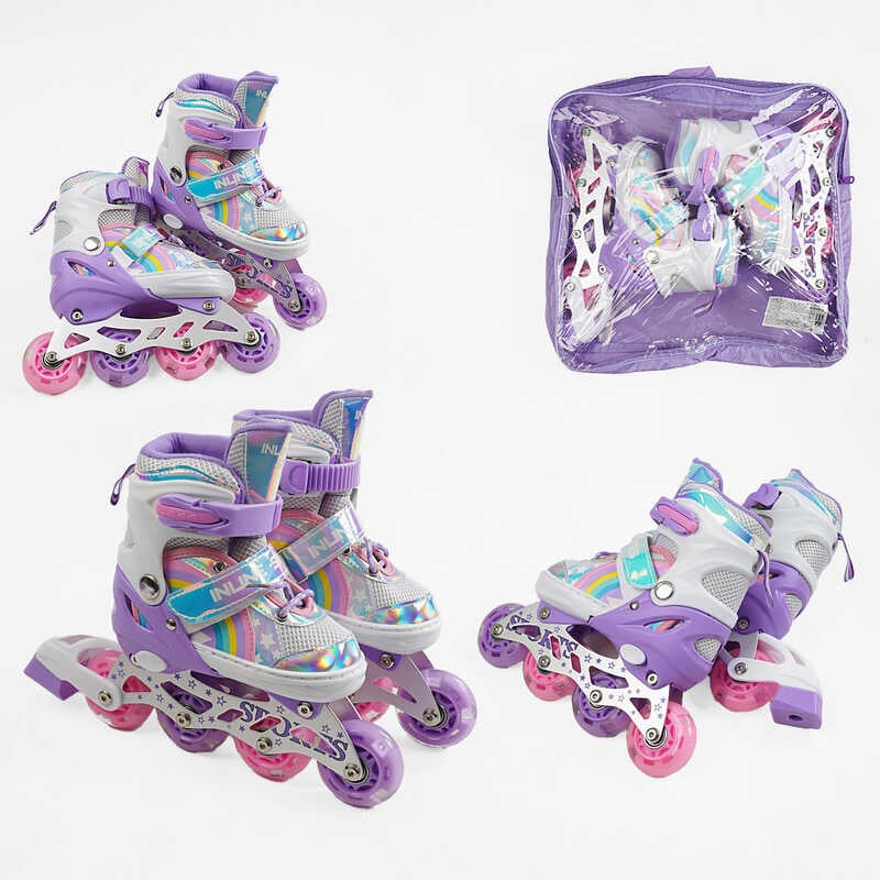 Ролики J-6732-8 М розмір 34-38 (6) колір Фіолетовий, колеса PU, d колес – 6 см, підсвічування коліс, в сумці