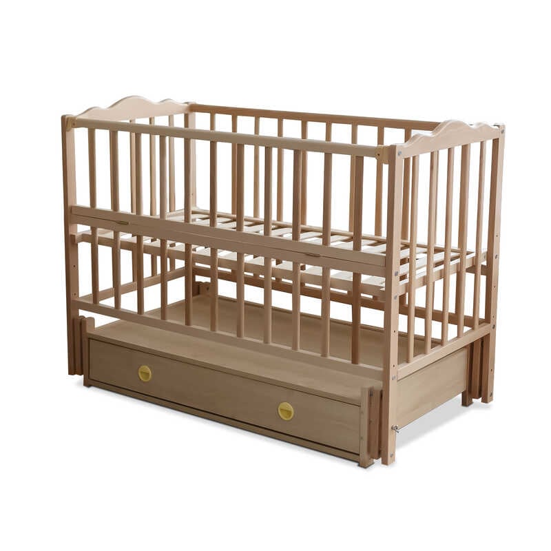 гр Ліжечко дитяче "Анастасія" (1) шарнір-підшипник з відкидною боковиною+шухляда, бук (Натуральна)