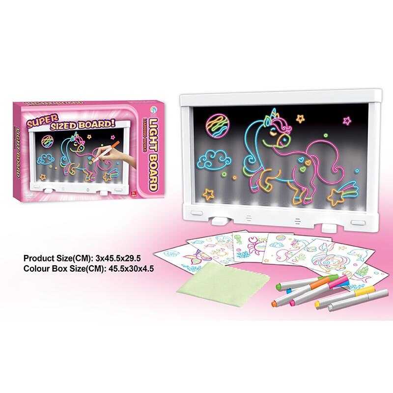 Дошка для малювання YM 18 (36/2) підсвічування, 6 маркерів, 6 двосторонніх трафаретів, в коробці