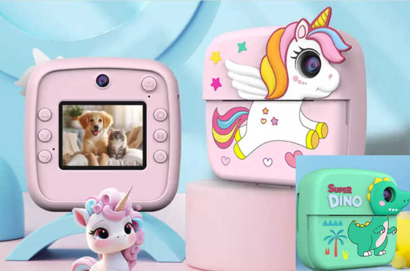 Фотоапарат-принтер C 72970 (30) 2 кольори, фронтальна камера, type-C, роз’єм для TF-карти, фото, відео, плеєр, 5 ігор, чорно-білий друк, рулон термопаперу, ремінець, в коробці