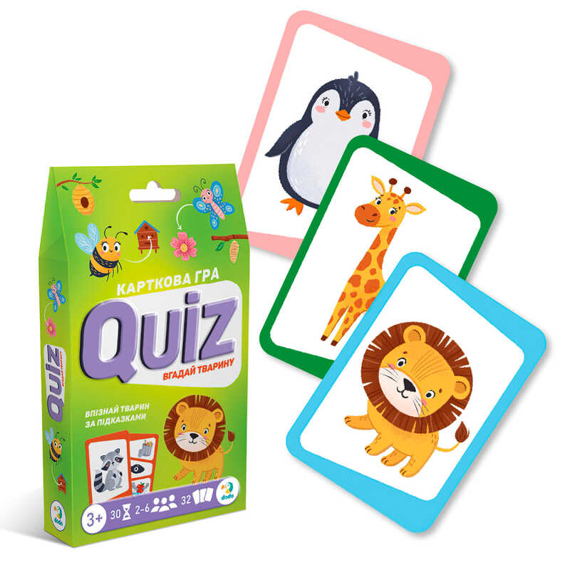 гр Карткова гра "Вікторина: Вгадай тварину!" 301244 (40) "DoDo", 32 картки розміром 107 см, в коробці