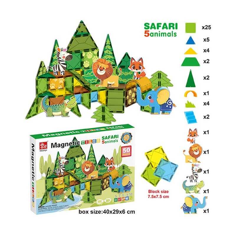 Магнітний конструктор SQ 66002-5 (12) 50 деталей, 5 фігурок тварин, в коробці