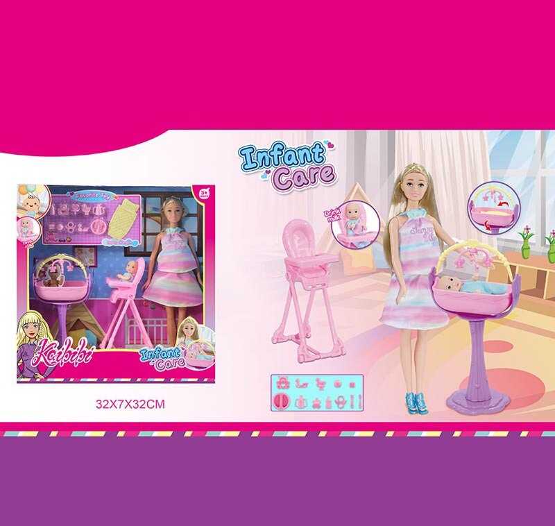 Лялька WG 176 (36/2) висота: 30см, пупсик, аксесуари, знімний одяг, столик для годування, ліжечко, в коробці