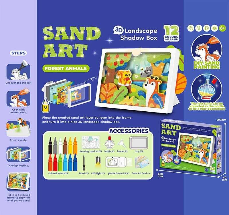 Малюй піском QS 070 A (48) 12 кольорів піску, 6 картинок, 3-D картинка, таця, підсвічування, картонна рамочка, щітка, в коробці