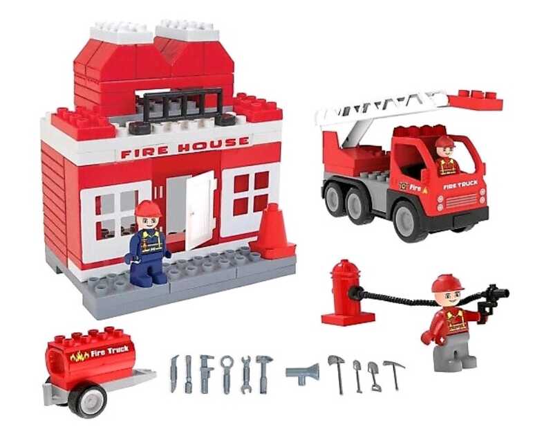 Конструктор 03-610 Pilsan (6) "Пожежна станція", 3 герої, машинка, аксесуари, інструкція, в коробці