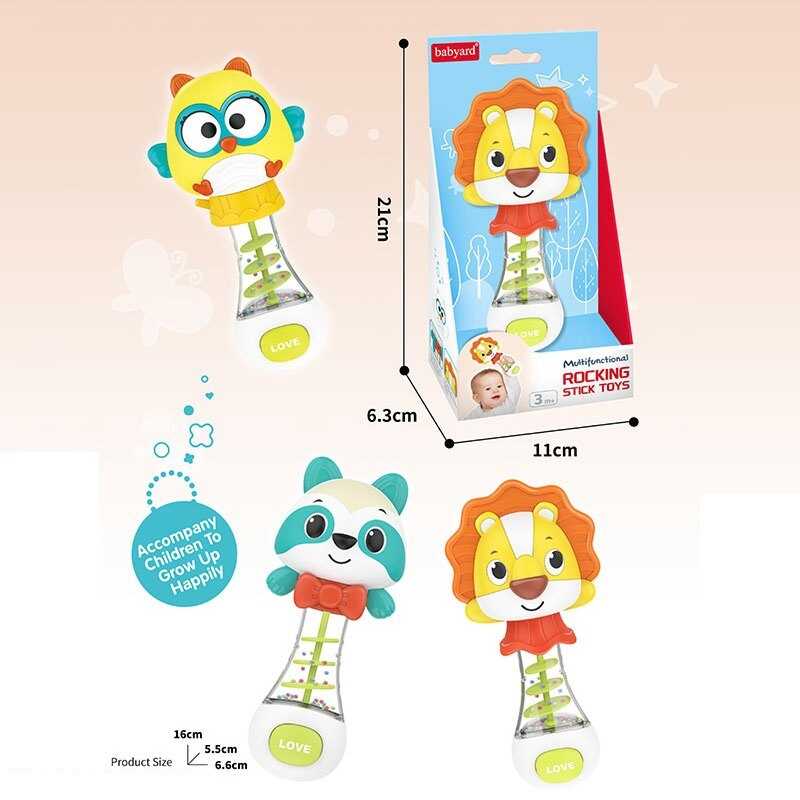 Брязкальце BY 147 (120/2) 3 види, розмір - 6.6х5.5х16 см, гумові прорізувачі, пискавка, в коробці, ВИДАЄТЬСЯ ТІЛЬКИ МІКС ВИДІВ