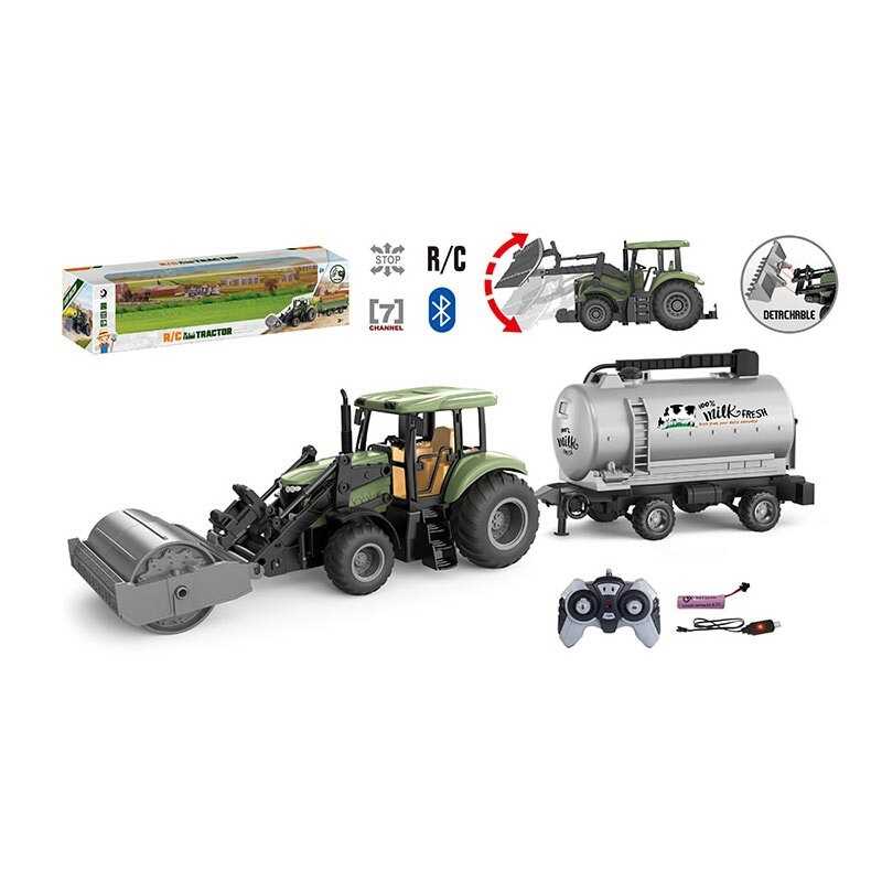 Трактор на радіокеруванні 1908-1 AT (15) підіймання навісного обладнання, цистерна, керування з додатка, Bluetooth, акумулятор 3.7 V, пульт керування, гумові шини, в коробці