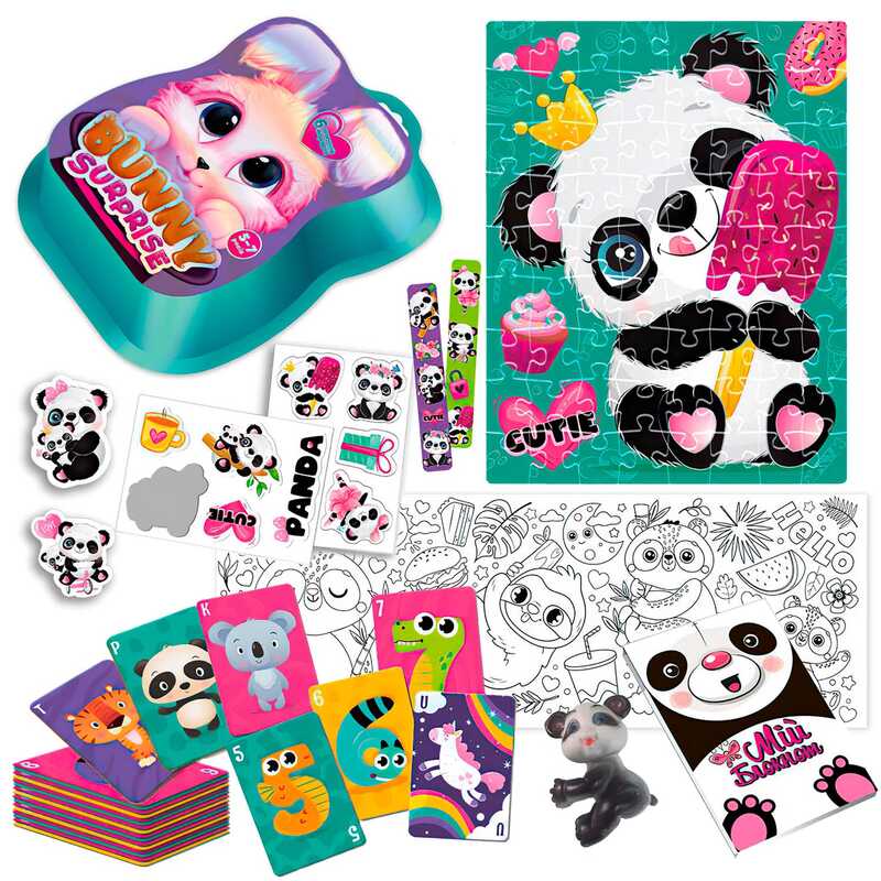 гр Набір для творчості "Bunny surprise"  VT 8080-13 (3) фіолетовий "Vladi Toys", пазли, 50 карток, наліпки, іграшка на пальчик, блокнот, інструкція, в коробці