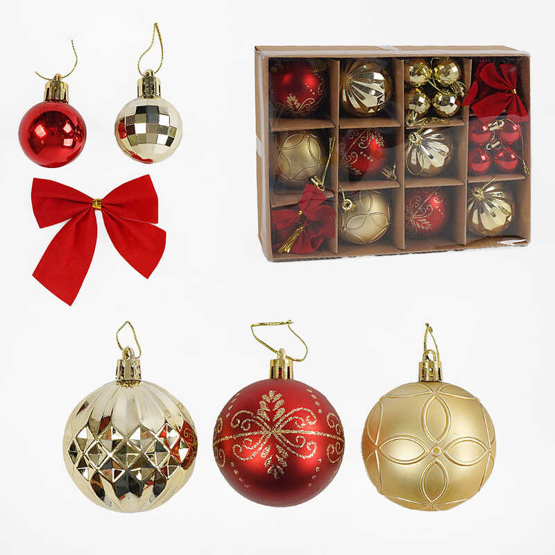 Новорічні прикраси C 67502 (60) 36 штук, кульки, бантики, в коробці