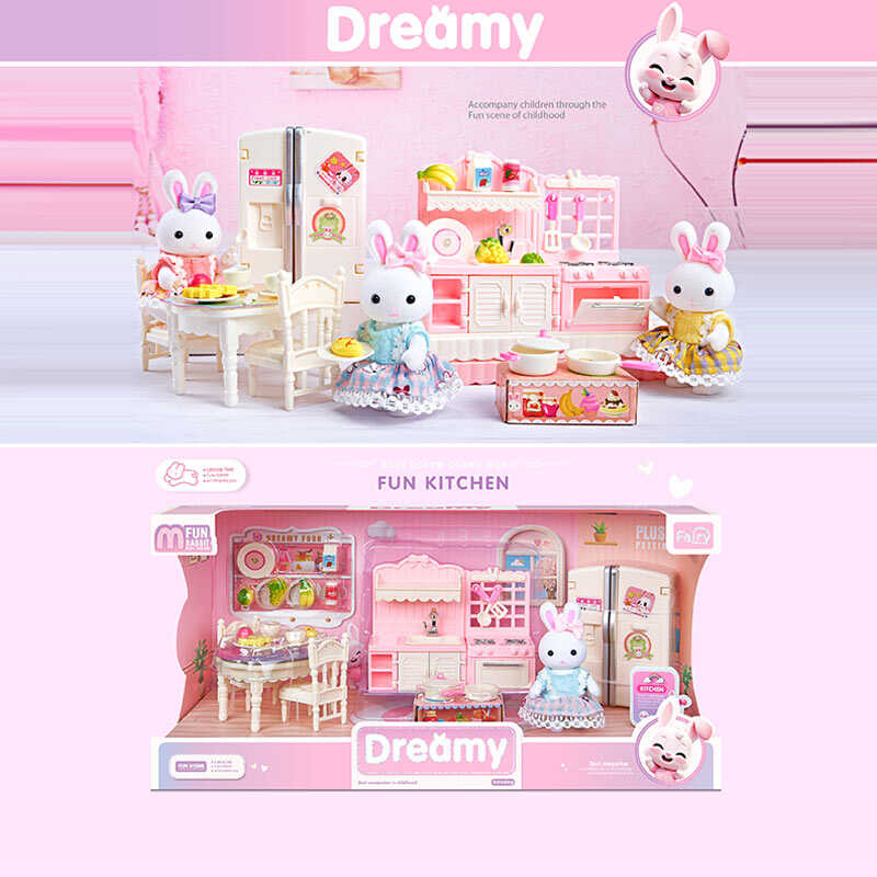 Набір меблів 6617 A (24) флоксова фігурка, висота: 9 см, стіл, стільці, кухня, холодильник, аксесуари, в коробці