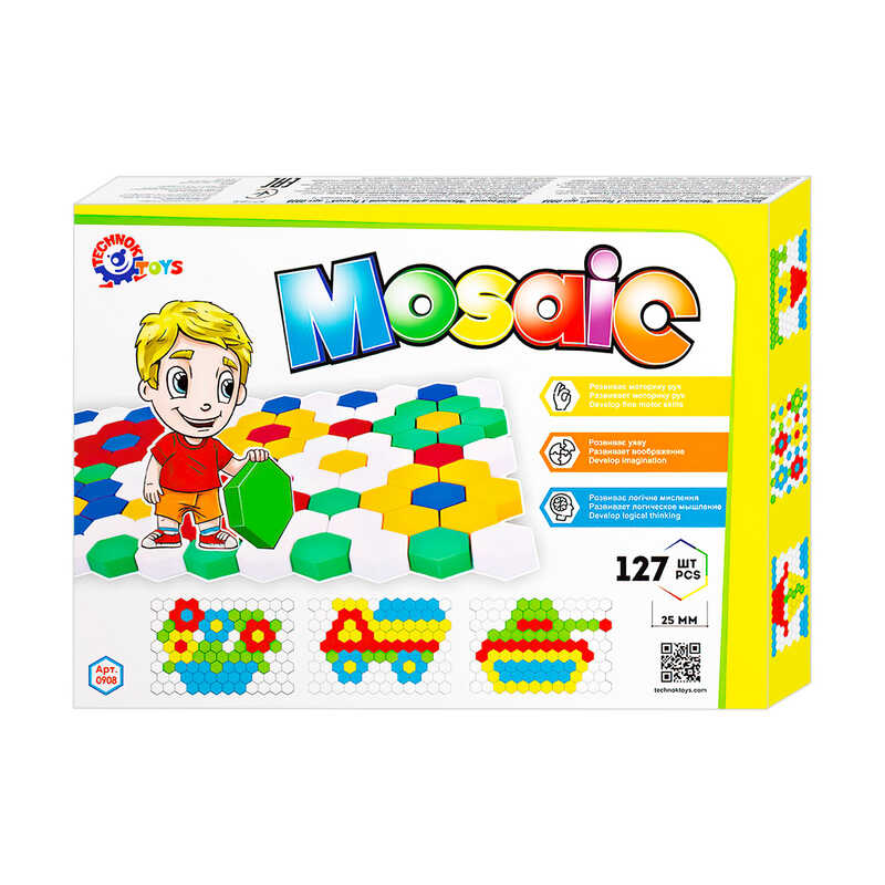 гр Мозаїка №3 0908 (10) "Technok Toys", 127 елементів, розмір деталі - 4 см, ігрове поле, в коробці