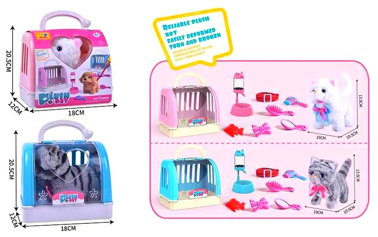 Мʼяка іграшка "Кошеня" 810-105 , 2 види, звуки, ходить, аксесуари, переноска