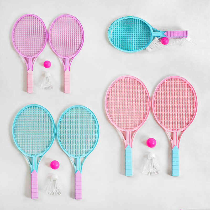 Набір ракеток 5001 (360) 3 кольори, 2 штуки, м'ячик, воланчик, в сітці, ВИДАЄТЬСЯ ТІЛЬКИ МІКС ВИДІВ