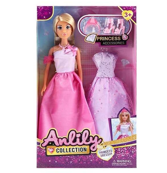 Лялька 616333 , висота 30 см, голова та руки: гума, тіло та ноги: пластик, 2 сукні, взуття, діадема, кольє, в коробці