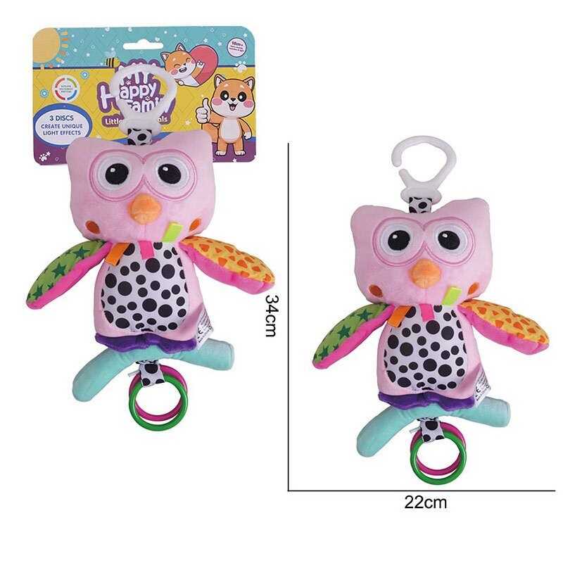 Брязкальце CH 6045-17 (60/2) “Сова”, текстильне, заводний механізм, мелодія, шелесткі елементи, кріплення для підвішування, в пакеті