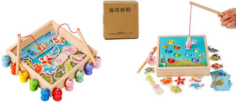 Магнітна риболовля C 57597 (40) дерев'яна, 2 види риб, ігрові картки, у коробці