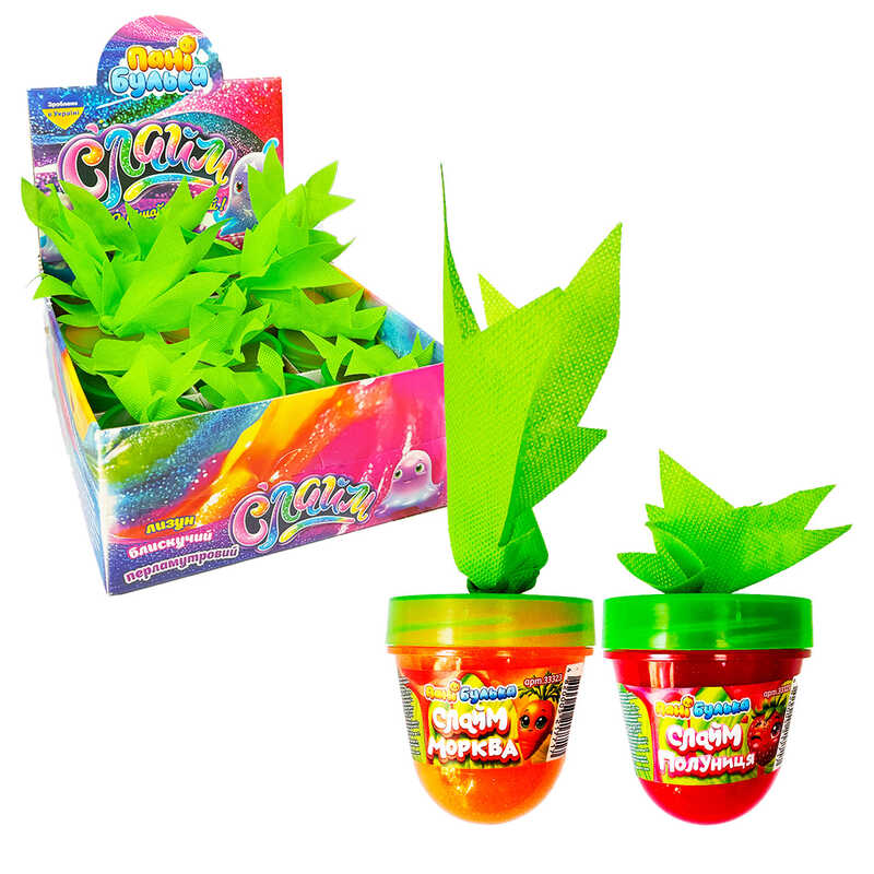 гр Кришталевий слайм "Морква-Полуниця" 33323 (1) "Пані Булька", ЦІНА ЗА 12 ШТУК В БЛОЦІ, 2 кольори, блискітки, ароматизований, в коробці, МІКС ВИДІВ