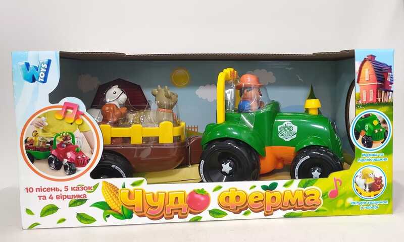 Трактор музичний 37586 (12/2) "WToys", ОЗВУЧУВАННЯ УКРАЇНСЬКОЮ МОВОЮ, підсвічування, пісні, звуки тварин, в коробці