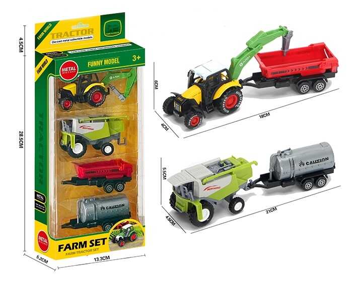 Набір спецтехніки 955-243 (96/2) металопластик, трактор+комбайн, навісне обладнання, 2 знімні причепи, в коробці