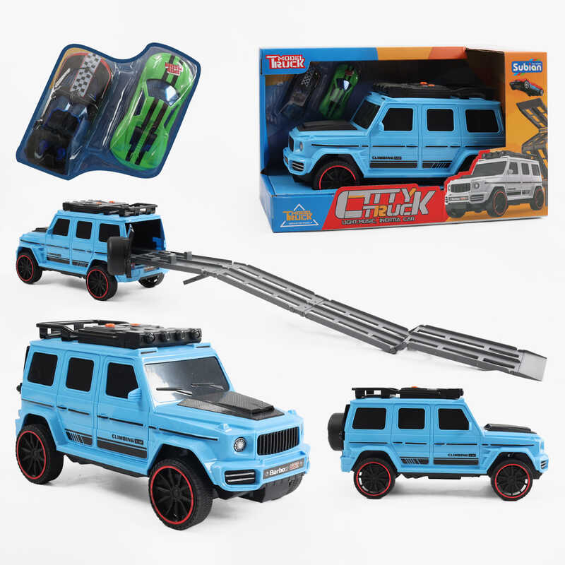 Джип музичний S 977-121 Штрих = 60259 (36/2) БЛАКИТНИЙ, звук, світло, інерція, машинки в комплекті, в коробці