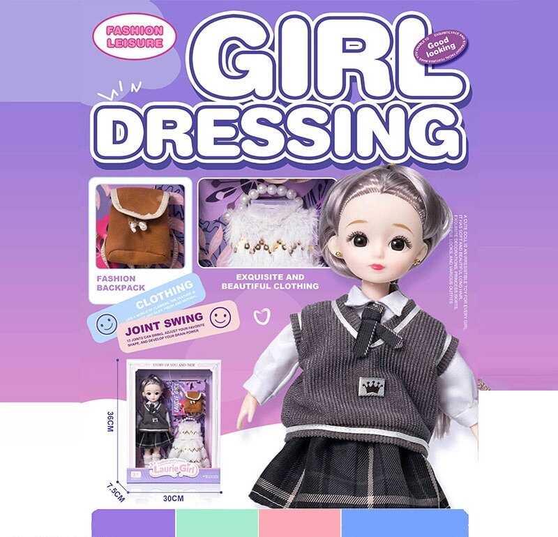 Лялька Q-A 22 (72/2) висота - 30 см, тіло — пластик, голова — гума, шарнірні з’єднання суглобів, знімне взуття, змінний одяг, аксесуари, в коробці