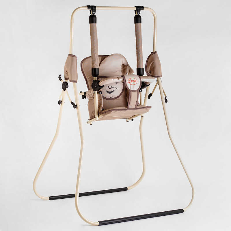 гр Гойдалка підлогова "Алінка" 24938 (1) бежевий каркас, капучино матерія, бежевий гномик, в пакеті