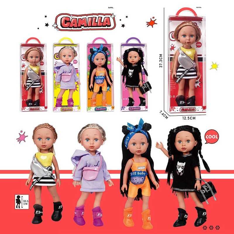 Лялька A 925 C (48/2) 4 види, висота 33.5 см, знімний одяг, сумочка, рухливі кінцівки, прошите волосся, імітація скляних очей, в коробці, ВИДАЄТЬСЯ ТІЛЬКИ МІКС ВИДІВ