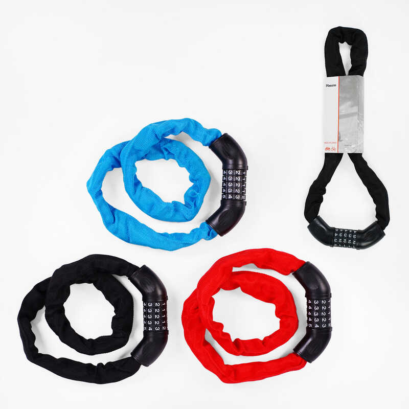 Замок велосипедний C 65162 (30) ВИДАЄТЬСЯ ТІЛЬКИ МІКС ВИДІВ, 80 см, металевий ланцюг