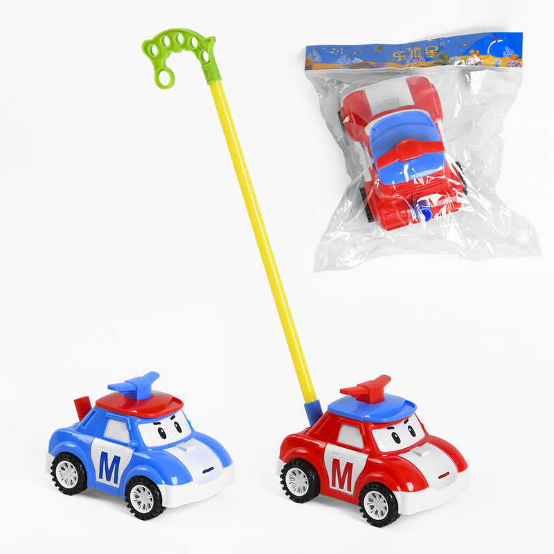 Каталка 198-20 (72/2) "Машинка" 2 кольори, на палиці, з пискавкою, в пакеті