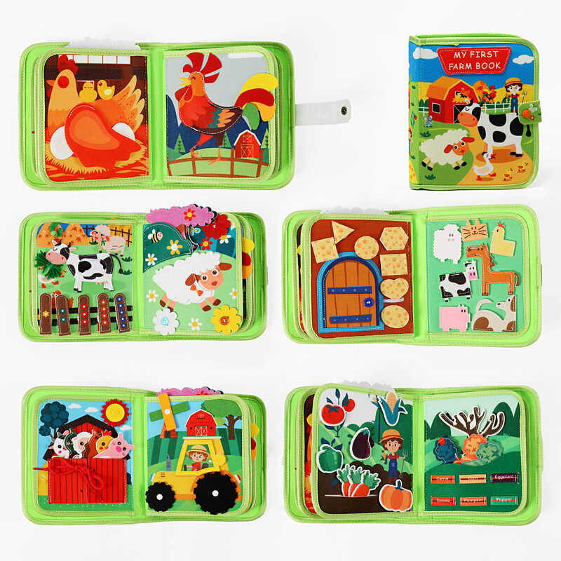 М'яка книжка-бізіборд 25053 (50) “Ферма”, фетр, рухомі елементи, елементи на липучках, шнурівка, в пакеті