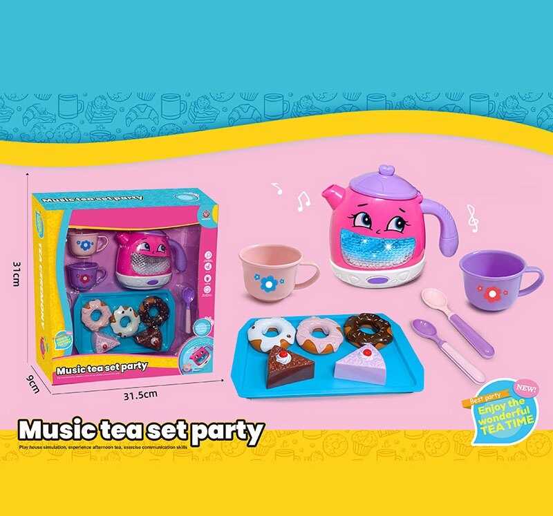 Набір посуду 3220 C (36) чайник, підсвічування, звуки, мелодії, датчики руху, на батарейках, посуд, солодощі, в коробці