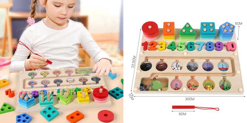 Логічна дерев’яна дошка C 75639 (24) магнітна гра, кілочки для фігур, сортер з цифрами, магнітний стилус
