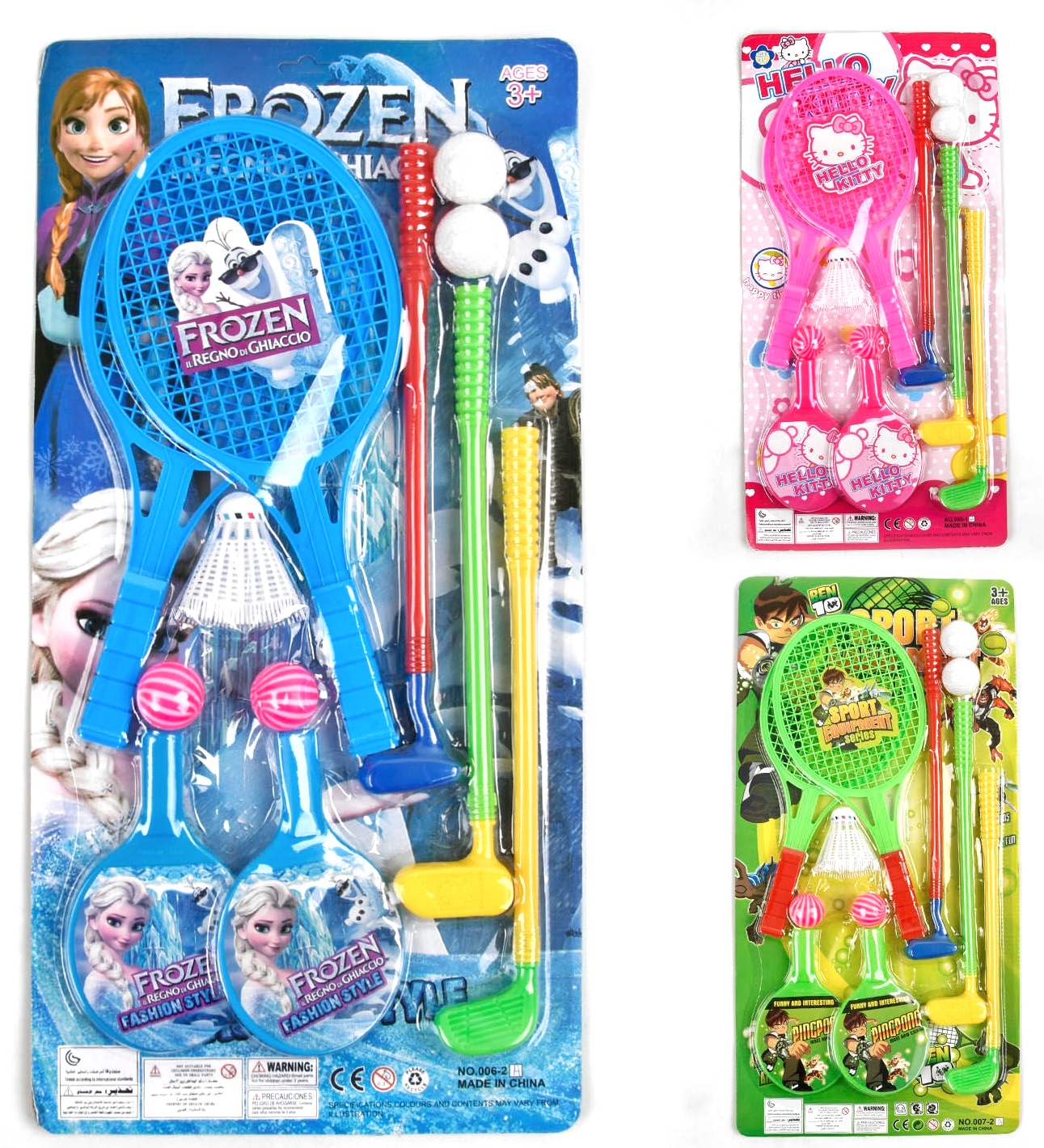 Набір ракеток 006-1 А / 006-2 А/ 007-2 А , 3 види, бадмінтон, теніс, гольф, волан, 2 м'ячики, 2 кульки, на листі