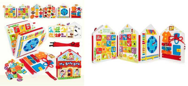 М'яка книжка-бізіборд C 73098 (32) фетрова, елементи на липучках, застібки, форми, англійська абетка, в пакеті